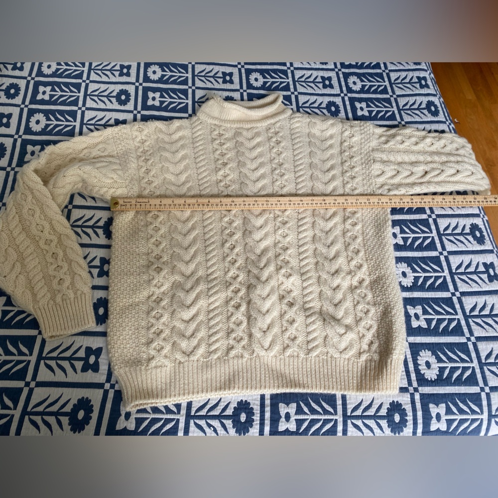 John Molloy Made in Ireland Wool Cream Cable Knit Sweater - Picture 3 of 5